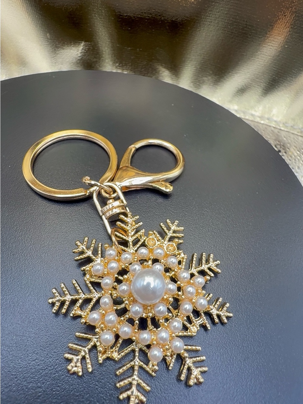 Gold Pearl Snowflake Keychain Charm - Women's Jewelry